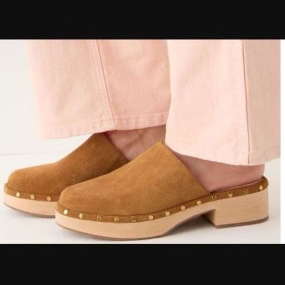 J. Crew Dakota Clogs Brown Suede Wood Heel Slip On Size 10.5 style BJ797 - Picture 2 of 8